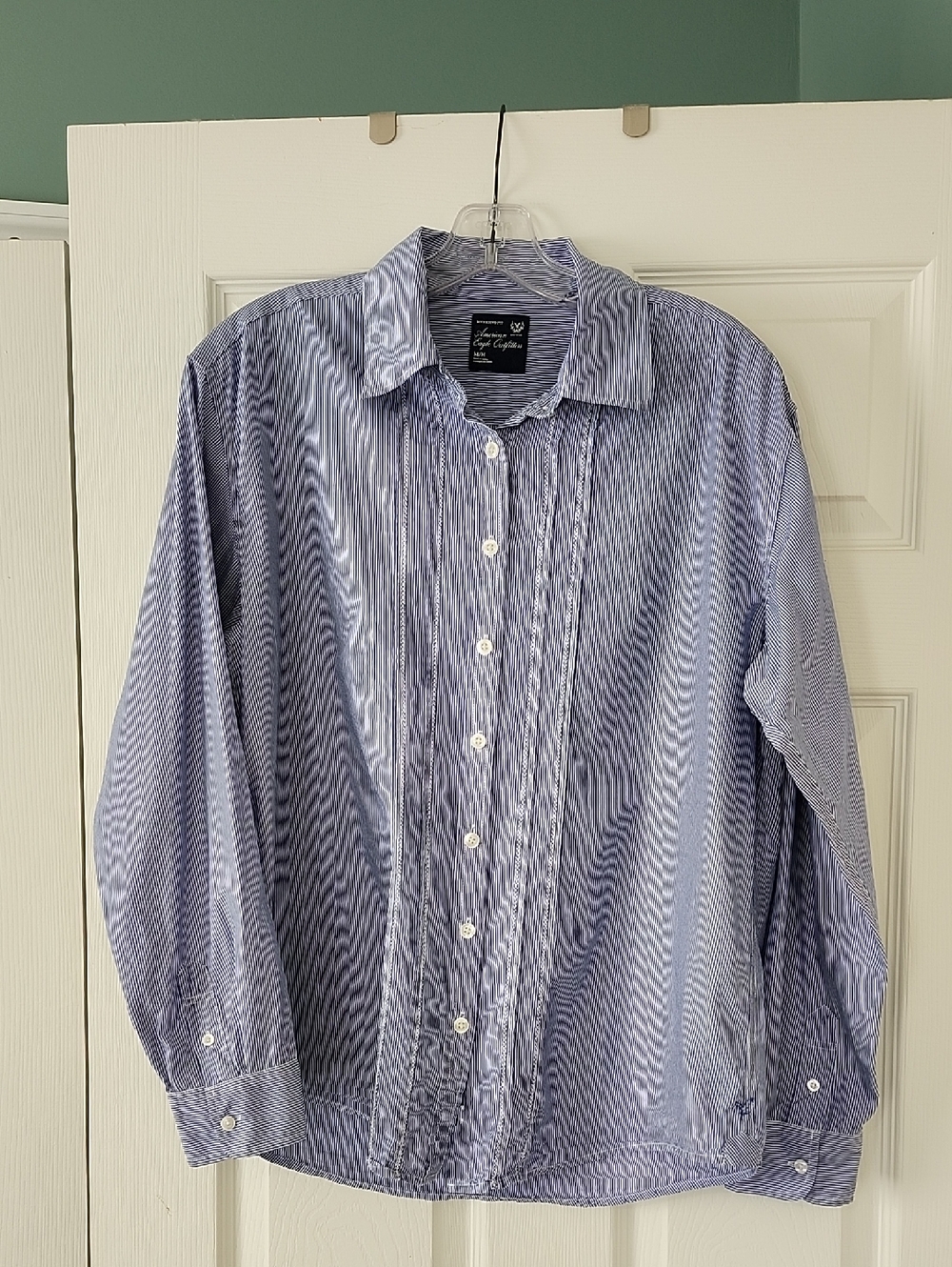 American Eagle Outfitters Pintuck Blouse In Blue And White Pinstripes